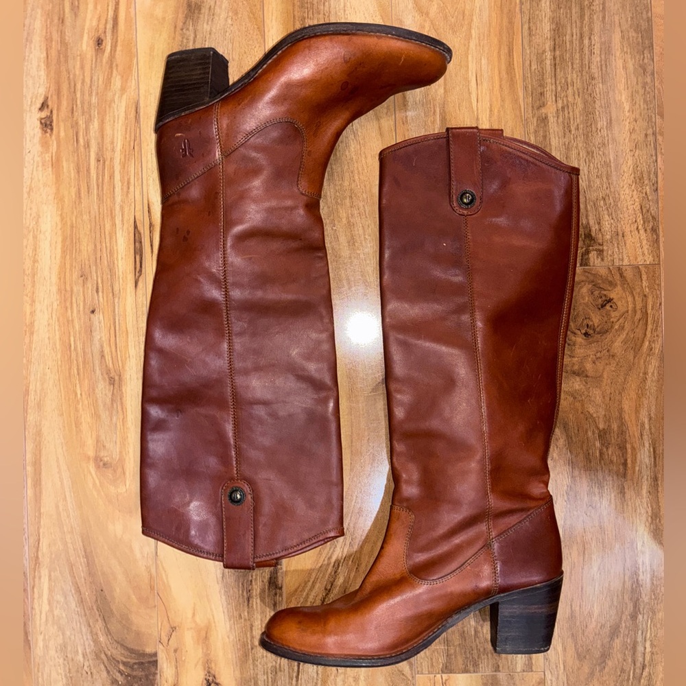 Frye Women's Jackie Button Tall Leather Riding Boots, conic - size 10 - Picture 5 of 12
